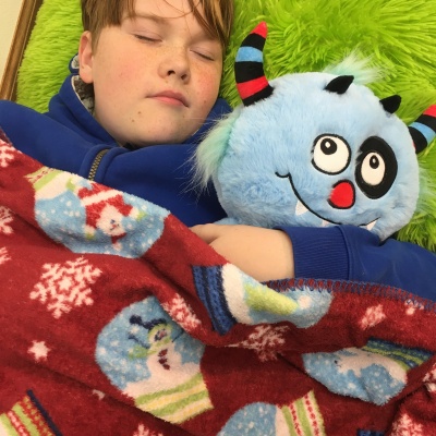 Blue Snuggle Monster and bedtime book companion from Continuum Games